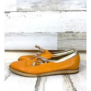 Vintage 1980s Bally Womens 9.5 Mustard Yellow Gold Leather Lace Up Sneakers